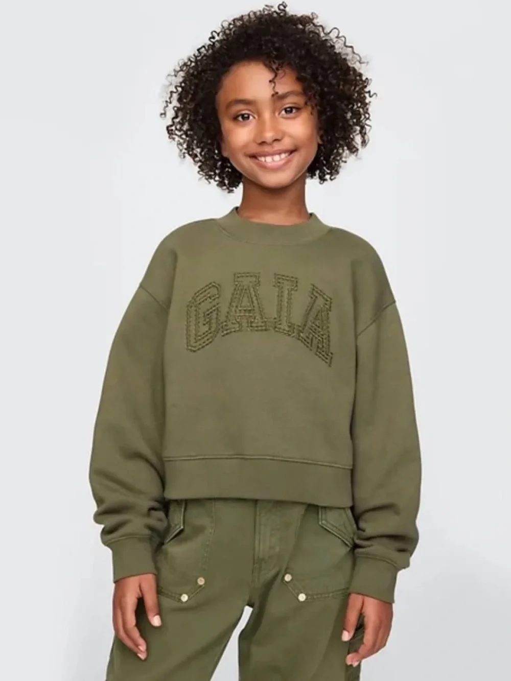 NWT Gap×Cult Gaia $55 Kids VintageSoft Logo Sweatshirt, Olive, Sz L(10), M(8)